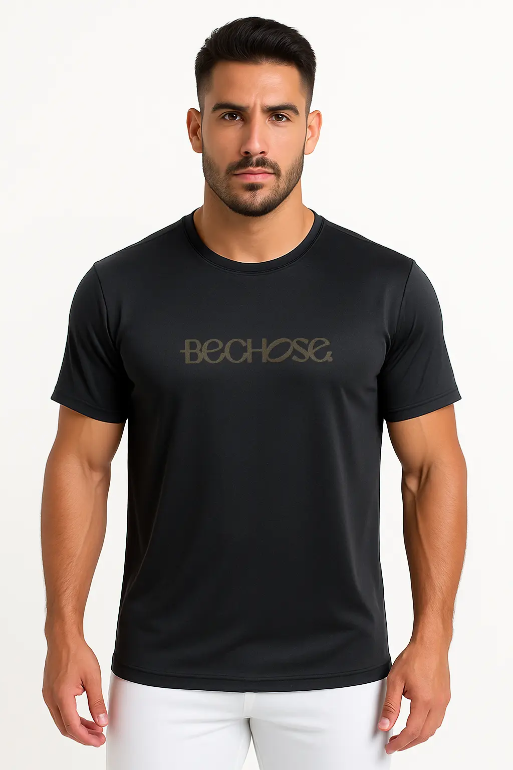 camiseta-masculina-estampa-bchose-frente Camiseta poliamida masculina preta