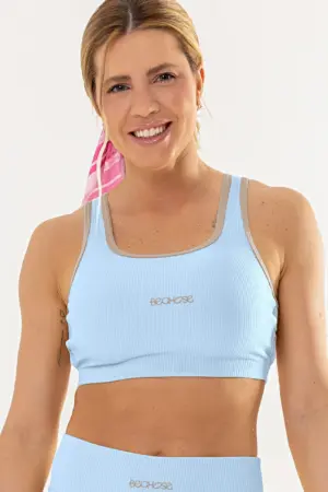 Top Cravo Azul Ice Canelado / Castanho | Bechose