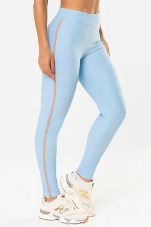 Legging Fitness Iris Azul Ice Canelado / Castanho