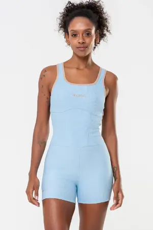 Macaquinho fitness Azul Ice Canelado / Castanho | Bechose